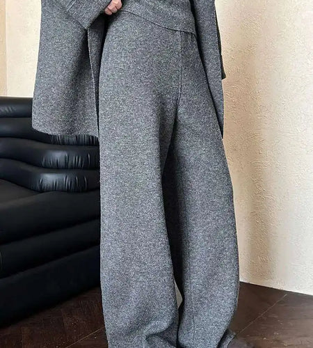 Big Size Sweater Wide Leg Pants Three Piece Suit New V-Neck Long Sleeve Women Fashion Tide Spring Autumn 2025 1DH8658