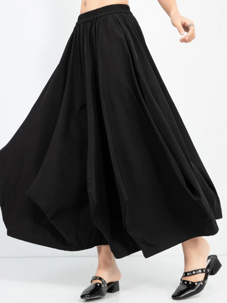 High Elastic Waist Black Pleated Shaped Long Wide Leg Pants New Trousers Women Fashion Tide Spring Autumn 2025  1DJ0980