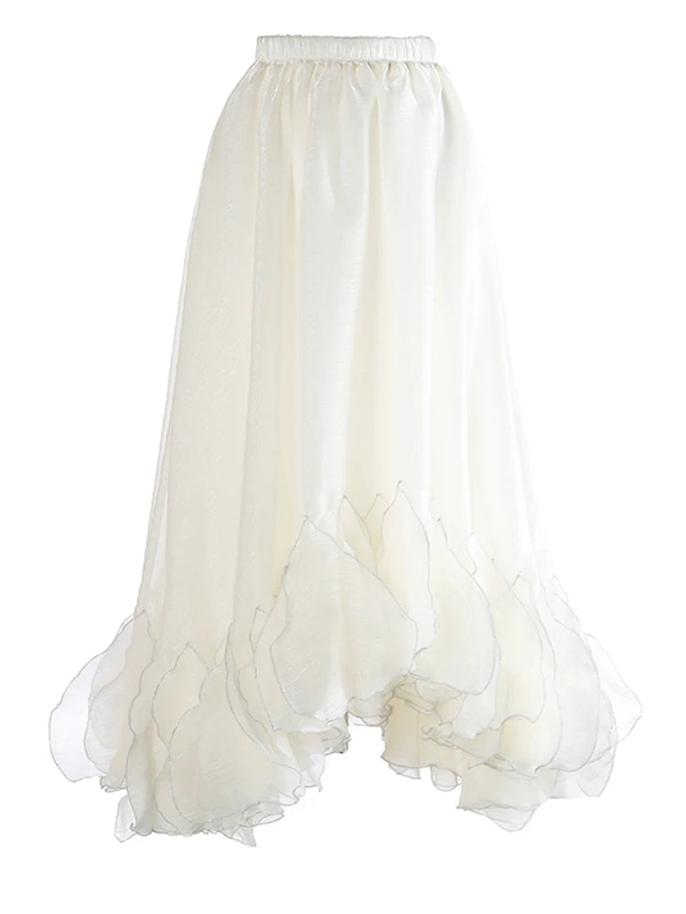 High Elastic Waist Black Organza Ruffles Irregular Shaped Half-body Skirt Women Fashion New Spring Autumn 2025 1DJ0913