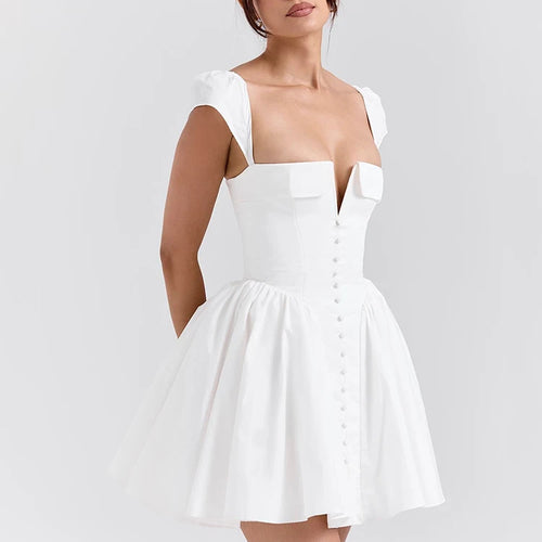 Load image into Gallery viewer, White Backless Sexy Mini Dress For Women Fashion Square Collar Short Sleeve High Waist A-line Club Party Sexy Dress
