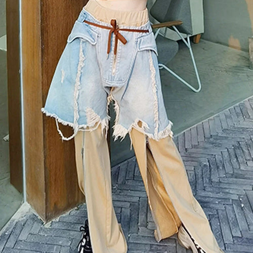 Load image into Gallery viewer, Streetwear Wide Leg Pants For Women High Waist Patchwork Denim Colorblock Loose Trousers Female Autumn Clothing
