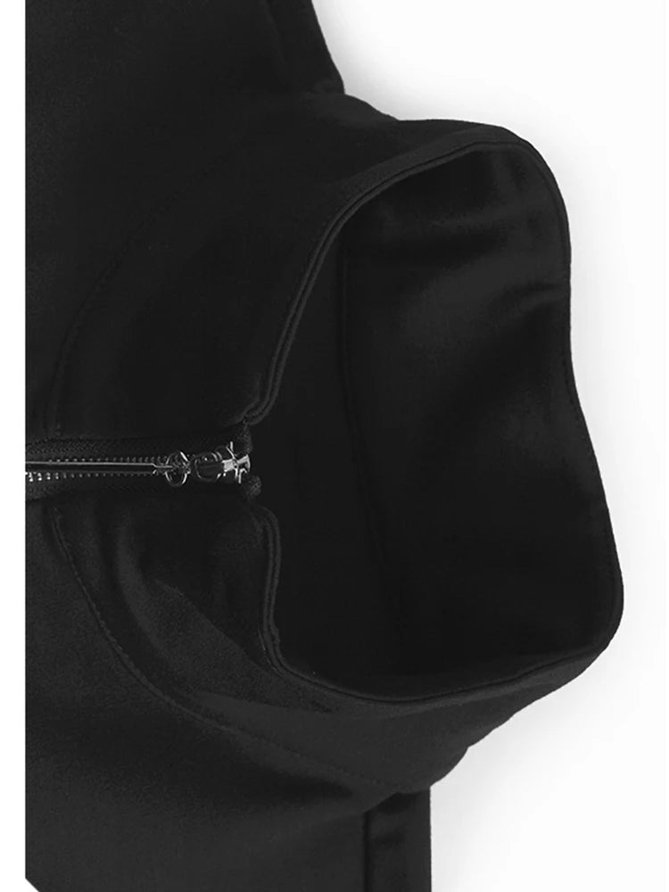 Women Black Color-block Pocket Big Size Drawstring T-shirt New Turtleneck Long Sleeve Fashion Spring Autumn 2025 1DH9383