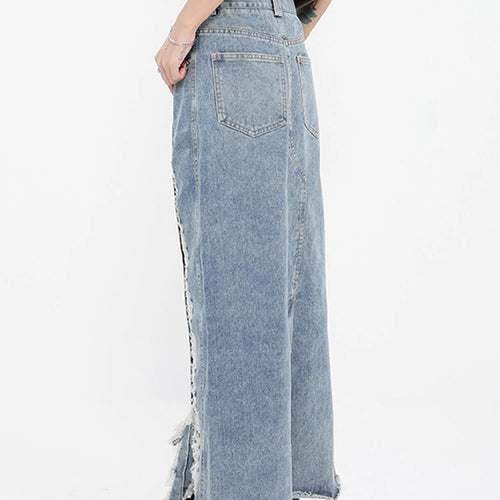 Load image into Gallery viewer, Patchwork Raw Hem Casual A Line Denim Skirs For Women High Waist Spliced Button Streetwear Skirt Female Fashion
