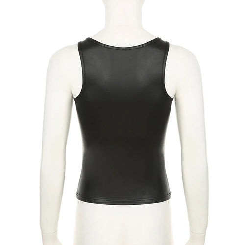 Load image into Gallery viewer, Streetwear Black PU Leather Vest Women Square Neck Slim-Fitting Summer Tank Top Solid Basic Mini Outfits Hottie Goth
