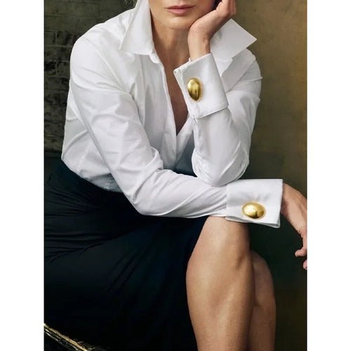 Load image into Gallery viewer, Women&#39;s Black Shirts Office Lady Long Sleeves Classic Tops 2024 New Autumn Spring Original Clothing Blouse for Woman
