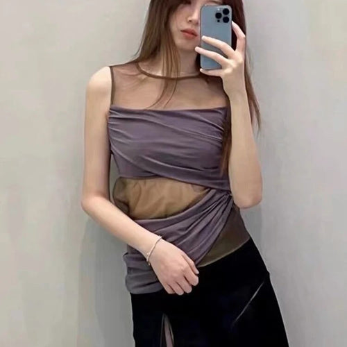 Load image into Gallery viewer, Hit Color Tank Tops For Women Round Neck Sleeveless Asymmetrical Summer Vest Female Fashion Style Clothing
