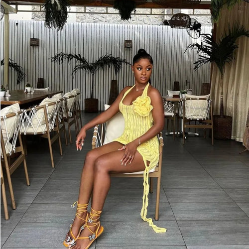 Load image into Gallery viewer, Halter Floral Pleated Sexy Mini Dress For Women Robe Fashion Sleeveless Backless Draped Club Party Dress Elegant
