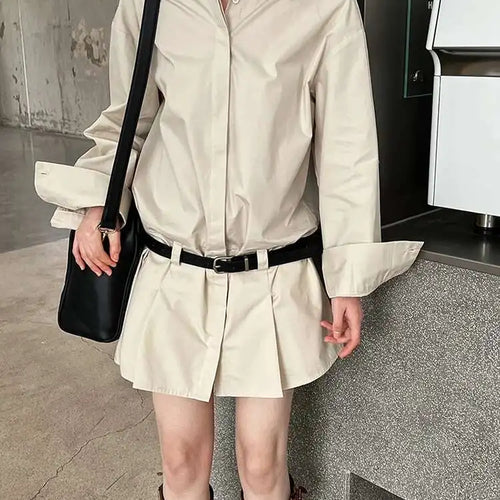Load image into Gallery viewer, Women White Hem Pleated Elegant Big Size Mini Shirt Dress New Lapel Long Sleeve Fashion Tide Spring Autumn 2025 1DH9552

