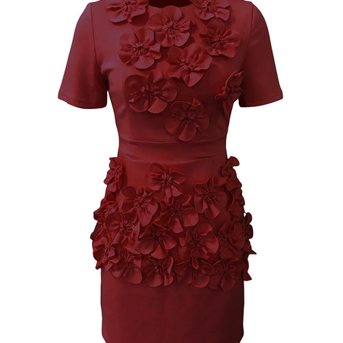 Load image into Gallery viewer, Solid Spliced Appliques Slimming Dresses For Women O Neck Short Sleeve High Waist Temperament Dress Female Fashion
