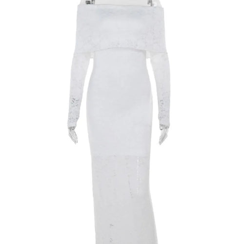 Load image into Gallery viewer, Lace Off-shoulder Sexy Maxi Dress For Women White Strapless Long Sleeve Backless Bodycon Club Party Sexy Long Dress
