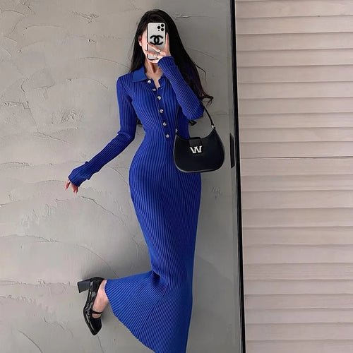 Load image into Gallery viewer, Elegant Party Dresses For Women 2023 Dress Autumn Winter Stretchy Long Sleeved Slim Vintage Basic Knit Dress Y2k
