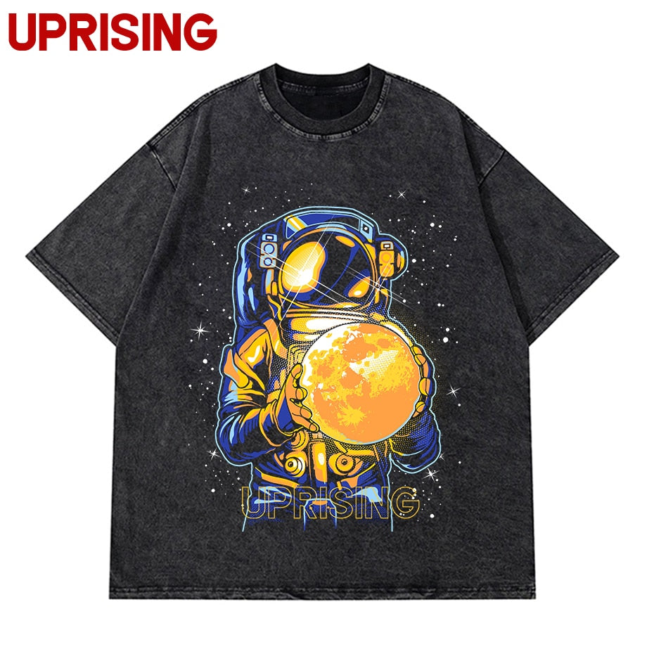 Vintage Washed Tshirts Anime T Shirt Harajuku Oversize Tee Cotton fashion Streetwear unisex top Astronaut 111v2