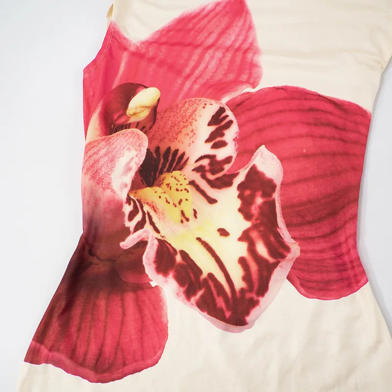 Skew Collar Ruffled Print Sexy Mini Dress For Women Off-shoulder Sleeveless Backless High Waist Printed Dress Vestido