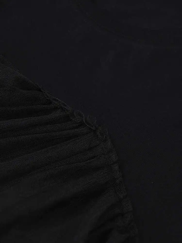 Women Black Layers Mesh Long Big Size Dress New Round Neck Short Sleeve Loose Fit Fashion Tide Spring Summer 2025 16R3054