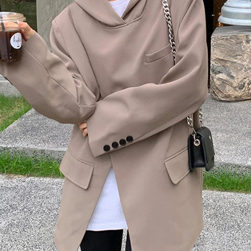 Load image into Gallery viewer, Women Slit Irregular Big Size Blazer New Hooded Long Sleeve Loose Fit Jacket Fashion Tide Spring Autumn 2025  1DH0482
