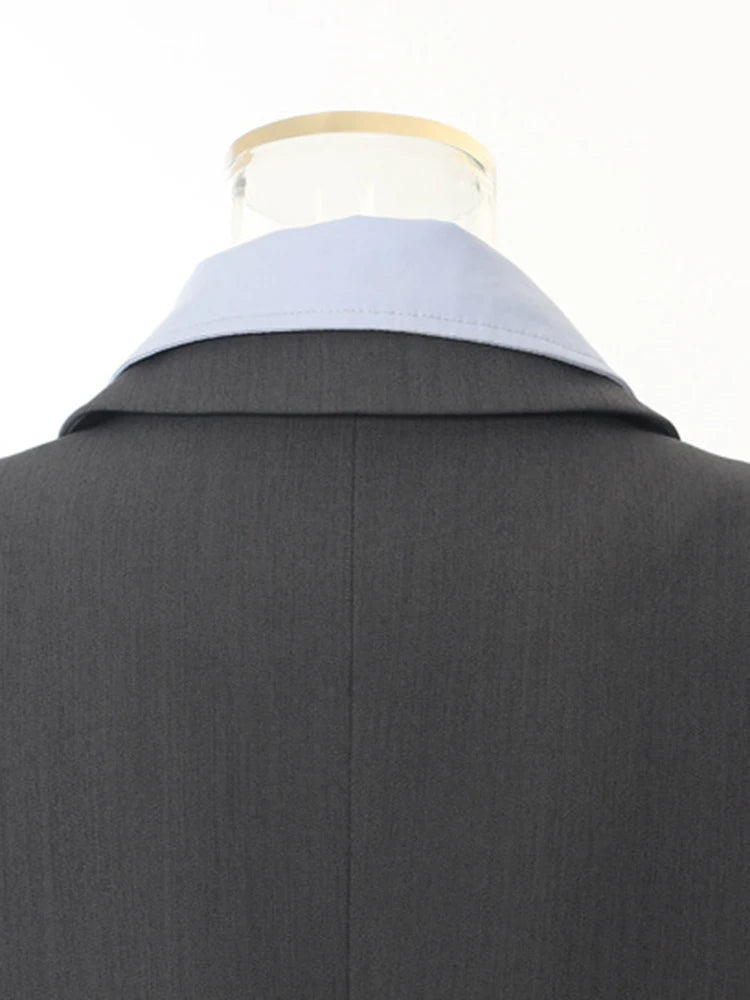 Women Brown Color-block Big Size Elegant Blazer New Lapel Long Sleeve Jacket Fashion Tide Spring Autumn 2025 1DH5932