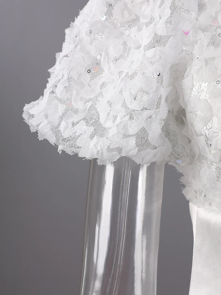 Women White Lace Rhinestones Elegant Slim Mini Dress New Round Neck Short Sleeve Fashion Tide Spring Summer 2025 CPG2980