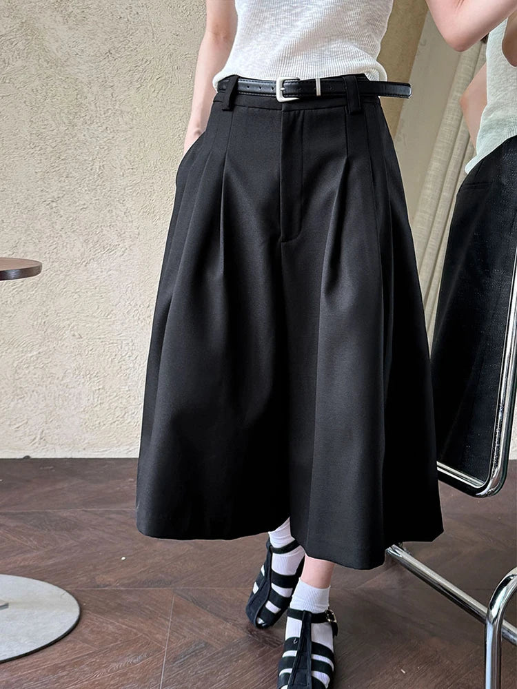 High Waist Gray Brief Pleated Wide Leg Calf-Length Pants New Trousers Women Fashion Tide Spring Autumn 2025 1DJ0997