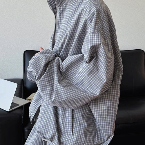 Load image into Gallery viewer, Beige Plaid Pocket Big Size Casual Jacket New Stand Collar Long Sleeve Women Coat Fashion Tide Spring Autumn 2025 1DJ0868
