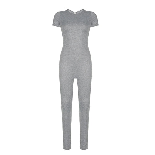 Load image into Gallery viewer, Casual Grey Sportswear Skinny Summer Jumpsuit Women Basic Bodycon Playsuit Streetwear One Pieces Rompers Short Sleeve
