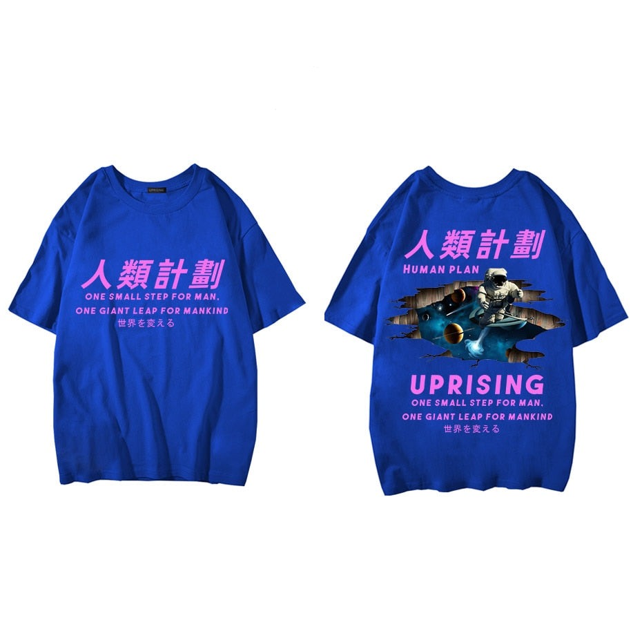 Colour Block Astronaut Print Tee Short Sleeve T Shirts Mens Summer Fashion Streetwear Swag Couple Tee