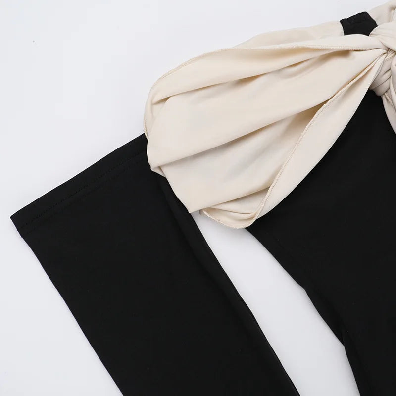 Patchwork Off-shoulder Sexy Maxi Dress For Women Gown Contrast Color Strapless Long Sleeve Bodycon Sexy Long Dress