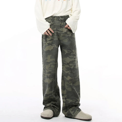 Load image into Gallery viewer, Men&#39;s Autumn Straight Camouflage Jeans Trendy Casual Washing Wide Leg Loose Menswear Simple Male Denim Pants Winter 9C8898
