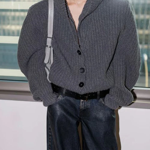 Load image into Gallery viewer, Solid Loose Spliced Hat Casual Cardigan for Women V Neck Long Sleeves Patchwork Single Breasted Cardigan Female New
