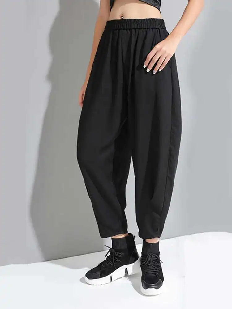 High Elastic Waist Black Pleated Long Wide Leg Trousers New Loose Fit Pants Women Fashion Tide Spring Summer 2025 1U320
