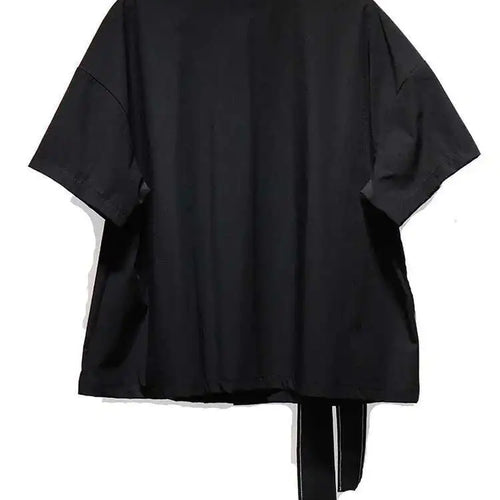 Load image into Gallery viewer, Women Black Topstitched Ribbon Big Size Blouse New Lapel Short Sleeve Shirt Fashion Tide Spring Summer 2025 1DJ0411
