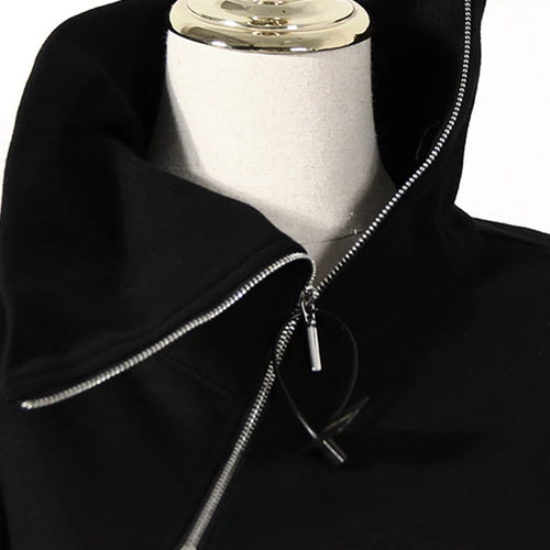 Load image into Gallery viewer, Loose Fit Black Zipper Irregular Sweatshirt New Turtleneck Long Sleeve Women Big Size Fashion Spring Autumn 2025 1DE3327
