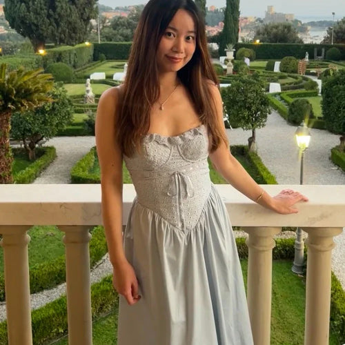 Load image into Gallery viewer, Summer Midi Vacation Dress Blue High Split Sexy Spaghetti Strap Lace Up Dress Elegant Women Party Dress 2023
