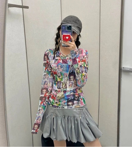 Ropa Mujer Crop T Shirts Women's Clothes Slim Fit Long Sleeve Tees Y2k Tops Japanese Camisetas Cartoon Cute fashion Tshirt