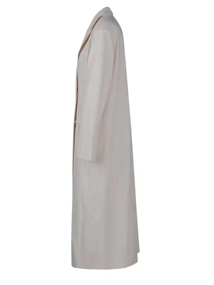 Women Beige Double Breasted Big Size Long Blazer New Lapel Long Sleeve Jacket Fashion Tide Spring Autumn 2025 1LD2046