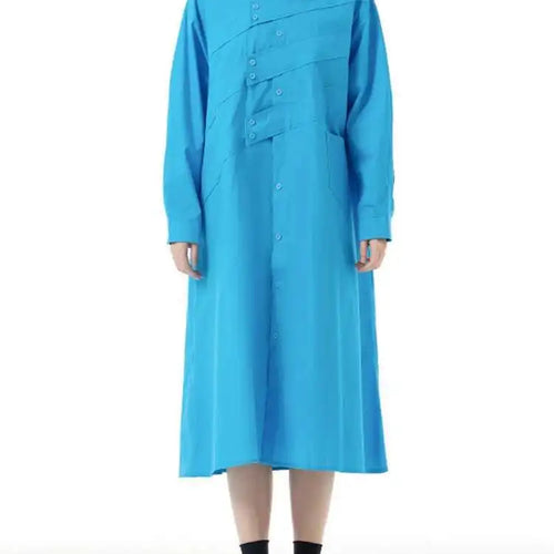 Load image into Gallery viewer, Women Rose Red Button Design Big Size Midi Shirt Dress New Lapel Long Sleeve Fashion Tide Spring Autumn 2025 1DH5165
