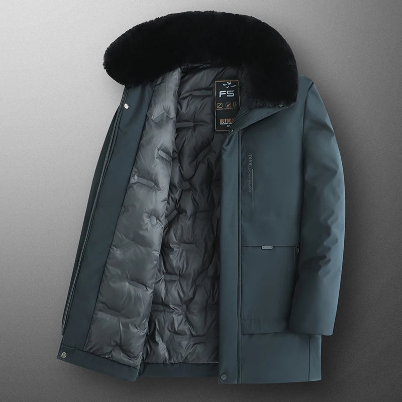 Autumn Work Outwearing Long Parka Men Winter Parka Fleece Lined Thick Warm Fur Collar Coat Male Size 5XL Plush Jacket