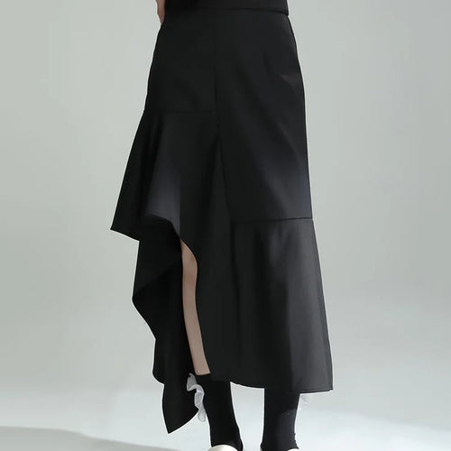 Load image into Gallery viewer, High Waist Irregular Black Ruffles Slit Elegant Party Half-body Skirt Women Fashion Tide New Spring Autumn 2025 1DE7718
