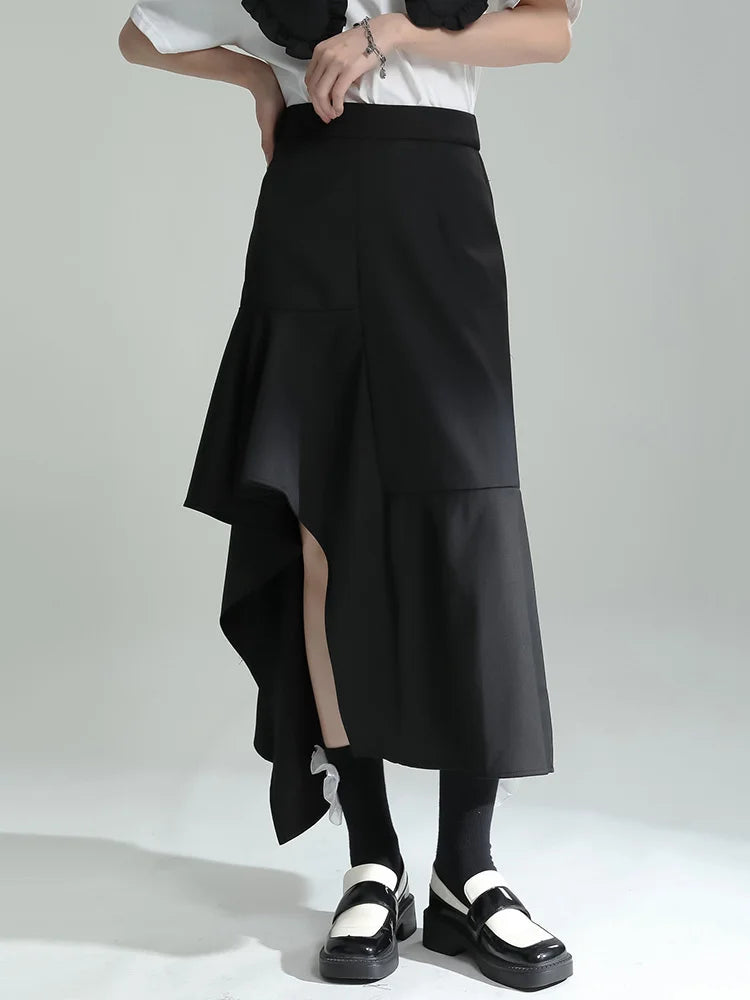 High Waist Irregular Black Ruffles Slit Elegant Party Half-body Skirt Women Fashion Tide New Spring Autumn 2025 1DE7718