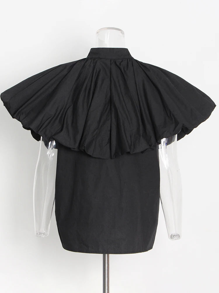 Sweet Solid Shirt For Female Lapel Collar Short Sleeve Ruffle Single Breasted Women's Elegant Blouses Korean Style