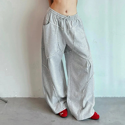 Load image into Gallery viewer, Streetwear Loose Stitching Gray Sweatpants Fall Winter Casual Women Trousers Sporty Chic Elastic Waist Joggers Bottom
