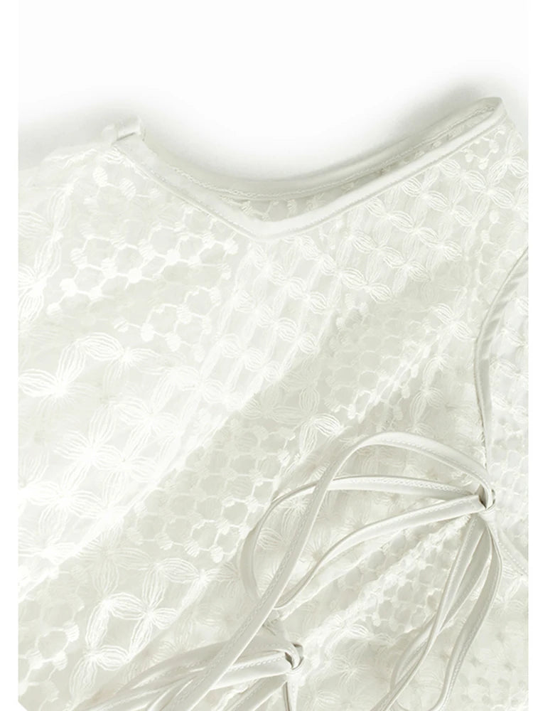 Women Black Mesh Bandage Perspective Elegant Vest Dress New Round Neck Sleeveless Fashion Spring Summer  2025  1DJ0918