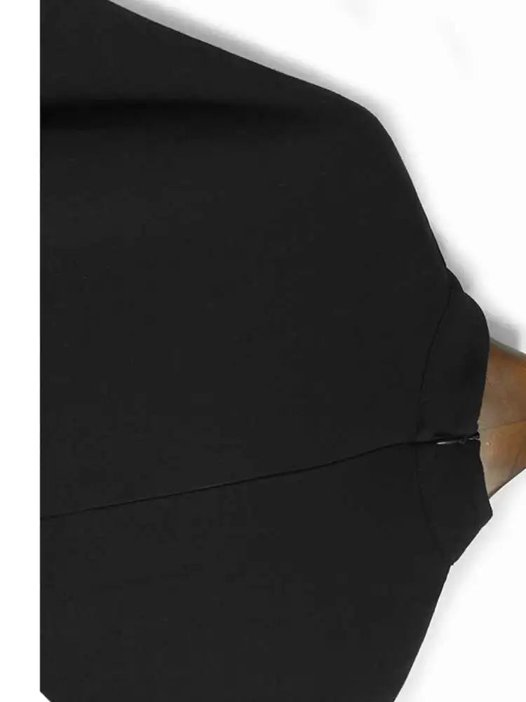 Women Black Three-dimensional Flower Lace Big Size Dress New Turtleneck Short Sleeve Fashion Spring Autumn 2025 1DH8218