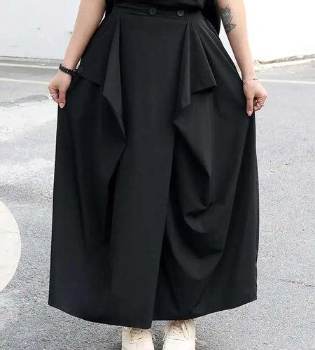 High Elastic Waist Black Irregular Ruffles A-line Half-body Skirt Women Fashion Tide New Spring Autumn 2025 1DJ0216