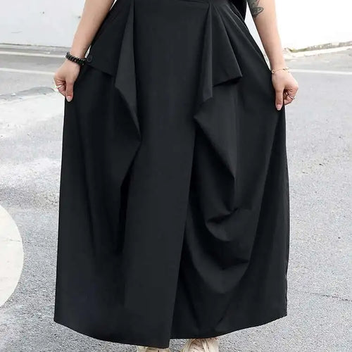 Load image into Gallery viewer, High Elastic Waist Black Irregular Ruffles A-line Half-body Skirt Women Fashion Tide New Spring Autumn 2025 1DJ0216
