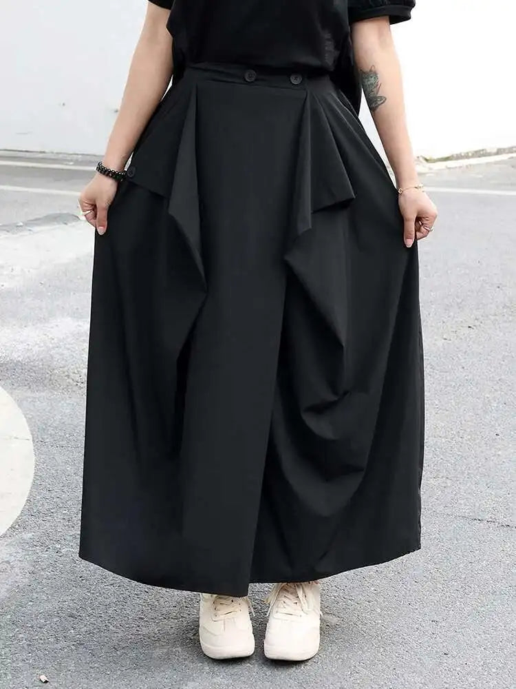 High Elastic Waist Black Irregular Ruffles A-line Half-body Skirt Women Fashion Tide New Spring Autumn 2025 1DJ0216