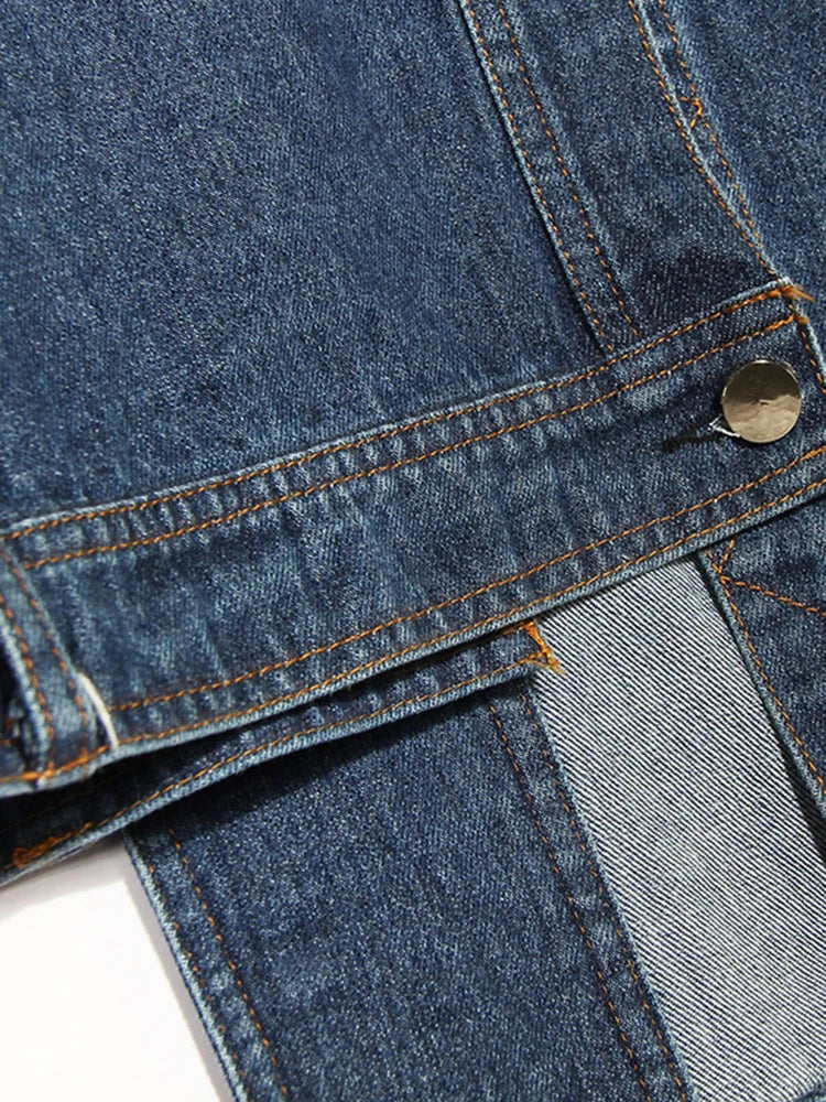 Loose Fit Denim Burr Split Asymmetrical Sweatshirt New Round Neck Long Sleeve Women Big Size Fashion Spring 2025 1M87901