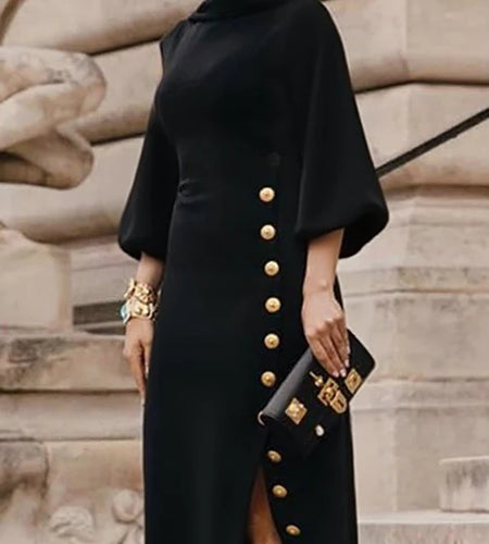 Wedding Prom Evening Gown Party Slit Maxi Dresses for Woman 2025 Lace Up Gold Button Womens Black Autumn Long Dress