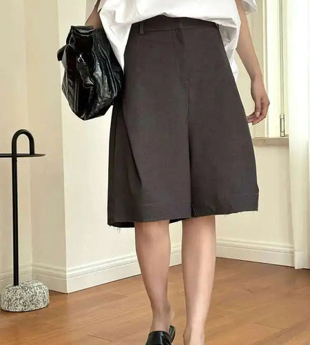 High Elastic Waist Gray Pocket Elegant Knee Length Pants New Trousers Women Fashion Tide Spring Summer 2025 1DH5814