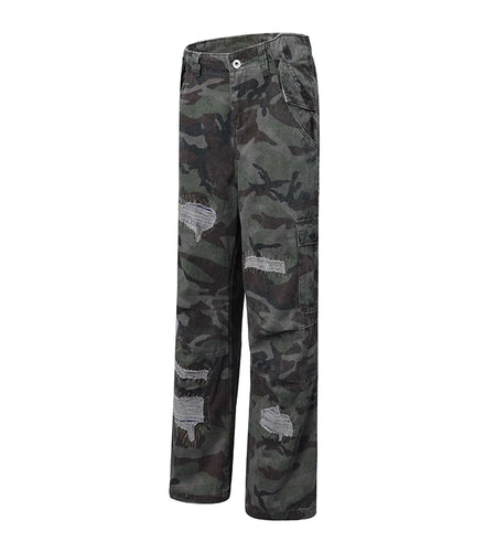 Men's Casual Pants New Summer Straight Wide Leg New American High Street Trendy Hole Design Male Loose Trousers 9W1888