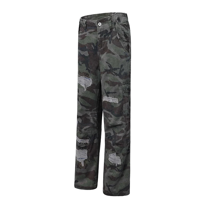 Men's Casual Pants New Summer Straight Wide Leg New American High Street Trendy Hole Design Male Loose Trousers 9W1888